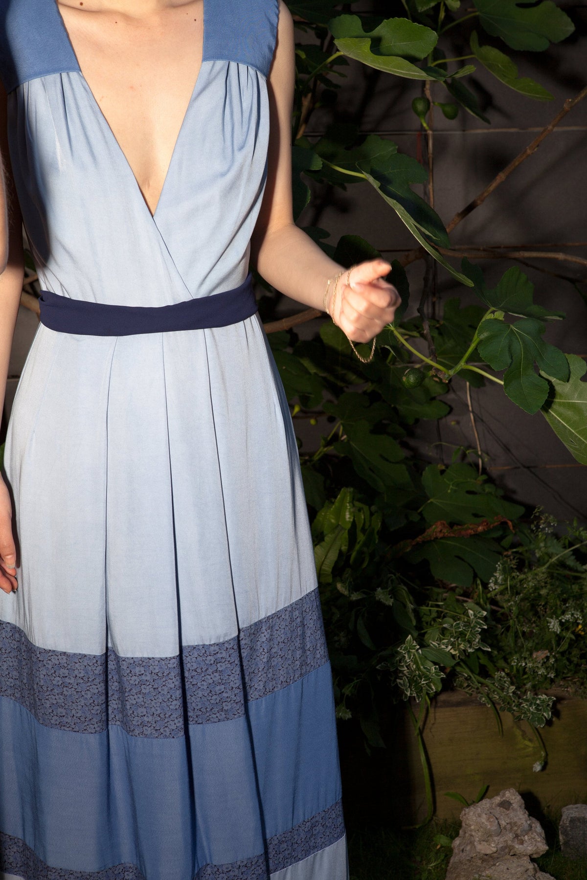 Blue bamboo midi wrap dress