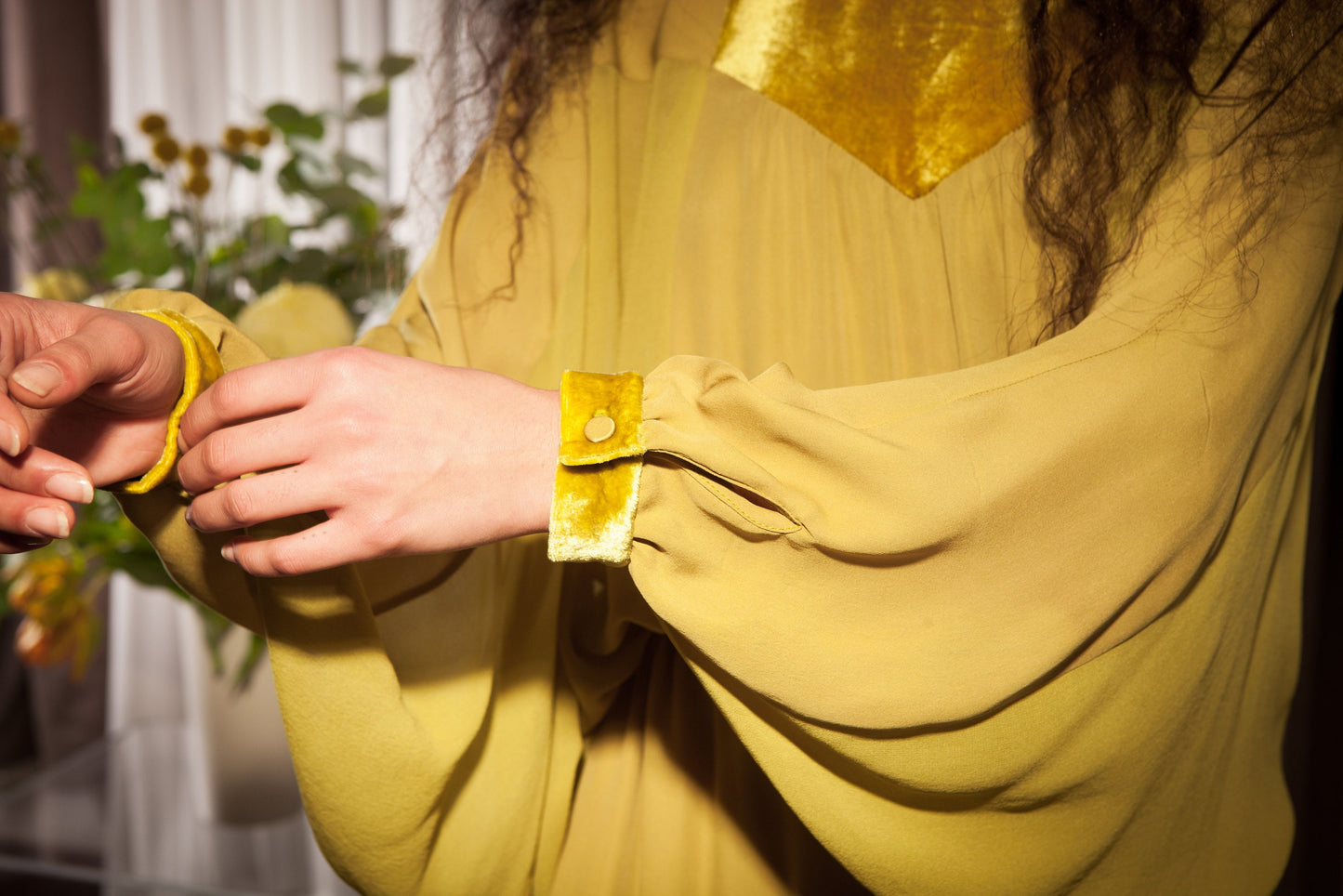 Size Extra Small to Large, Ethically Made, Chartreuse Seventies Style Kaftan Batwing Silk Dress