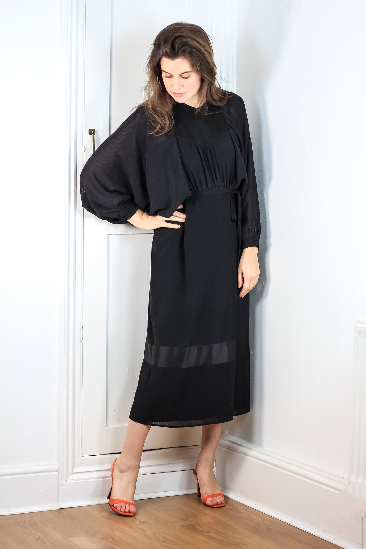 Black seventies style kaftan batwing dress
