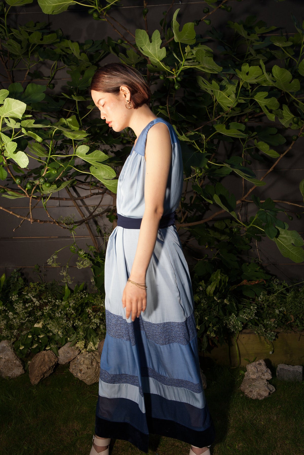 Blue bamboo midi wrap dress