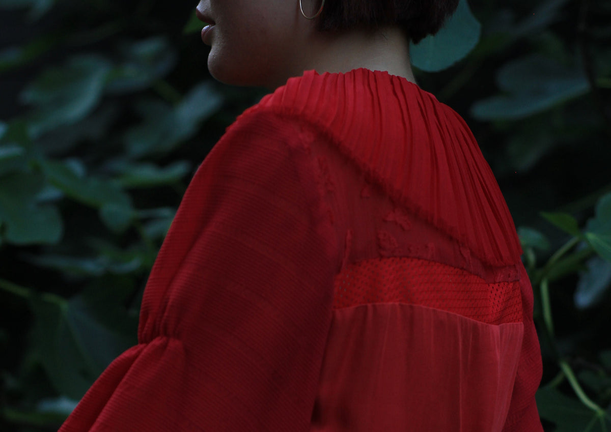 Size Extra Small, Ethically Made, Mini Cocktail Dress with Long Sleeves and Pleated Collar