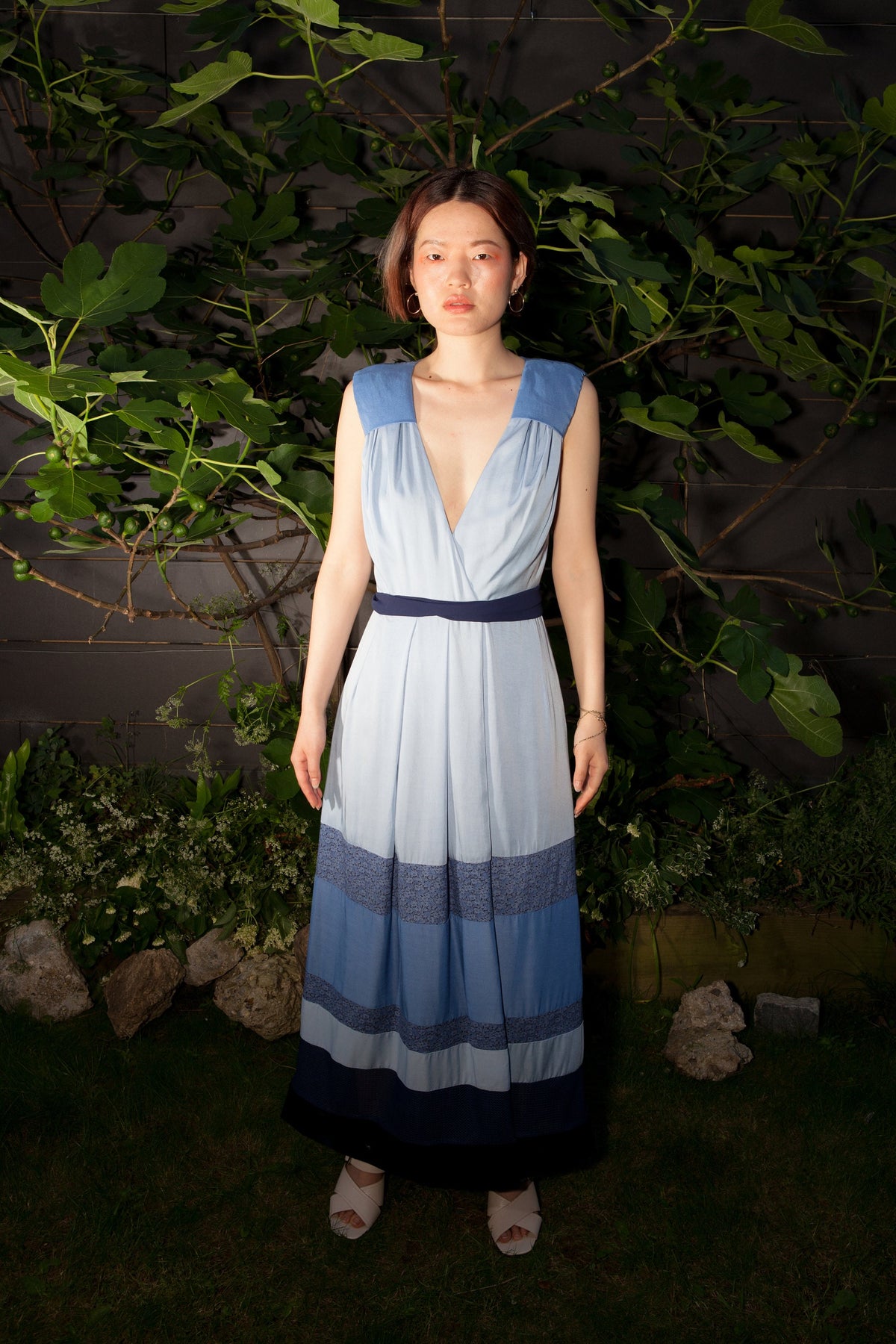 Blue bamboo midi wrap dress