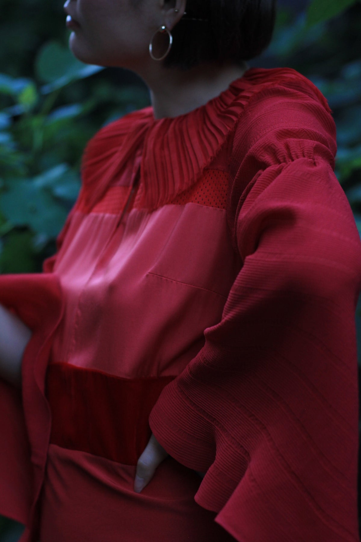 Size Extra Small, Ethically Made, Mini Cocktail Dress with Long Sleeves and Pleated Collar