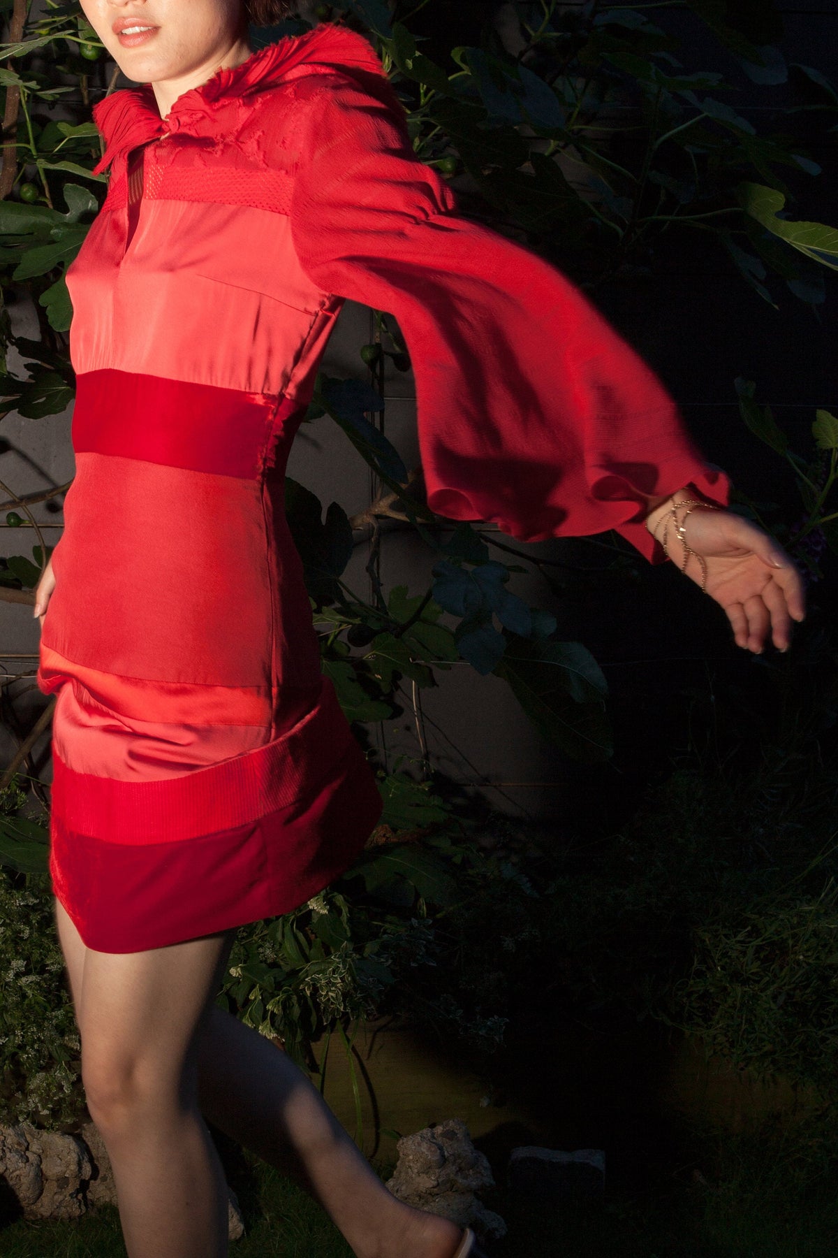 Size Extra Small, Ethically Made, Mini Cocktail Dress with Long Sleeves and Pleated Collar