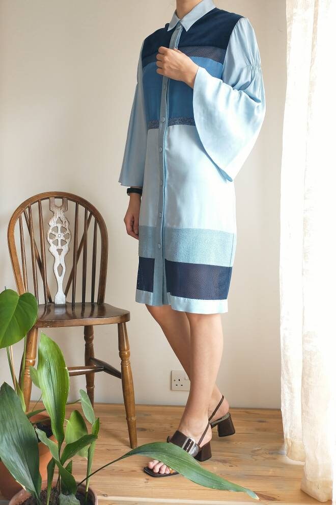 Size Extra Small Handmade Silk Bamboo Shirt Dress, Bust 34"