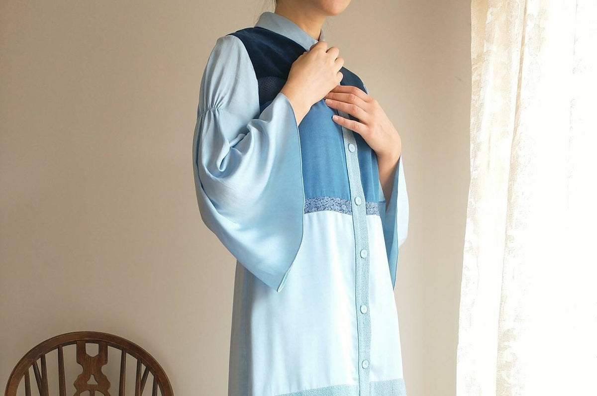 Size Extra Small Handmade Silk Bamboo Shirt Dress, Bust 34"