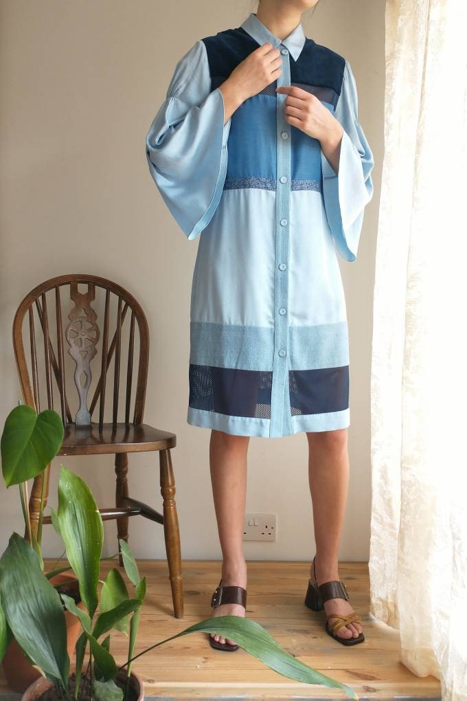 Size Extra Small Handmade Silk Bamboo Shirt Dress, Bust 34"