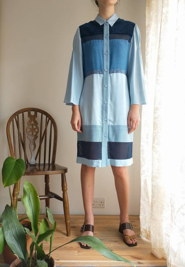 Size Extra Small Handmade Silk Bamboo Shirt Dress, Bust 34"