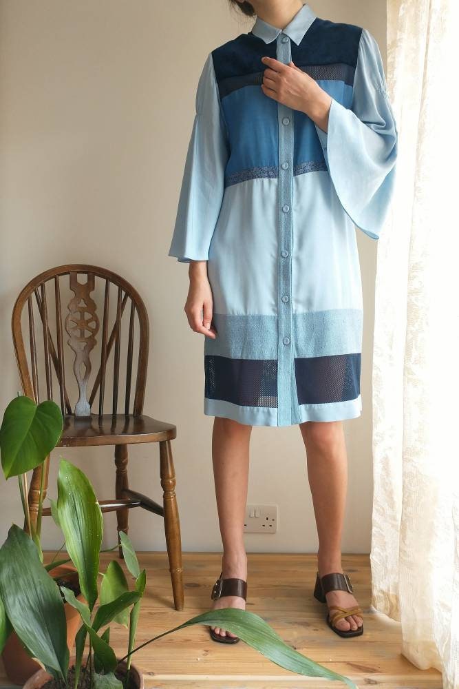 Size Extra Small Handmade Silk Bamboo Shirt Dress, Bust 34"
