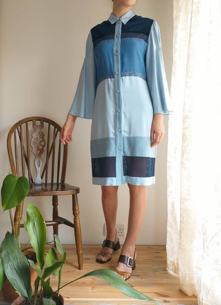 Size Extra Small Handmade Silk Bamboo Shirt Dress, Bust 34"