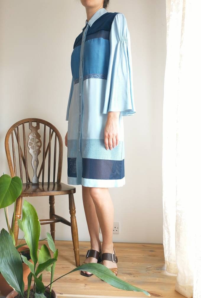 Size Extra Small Handmade Silk Bamboo Shirt Dress, Bust 34"