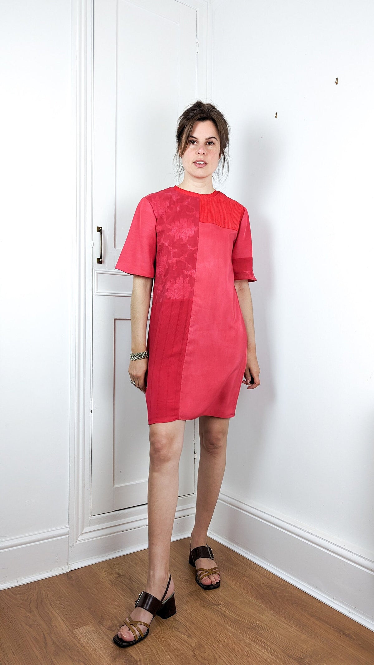 Bamboo and Silk Mini Dress Loose Fit with Short T-Shirt Sleeves Size M
