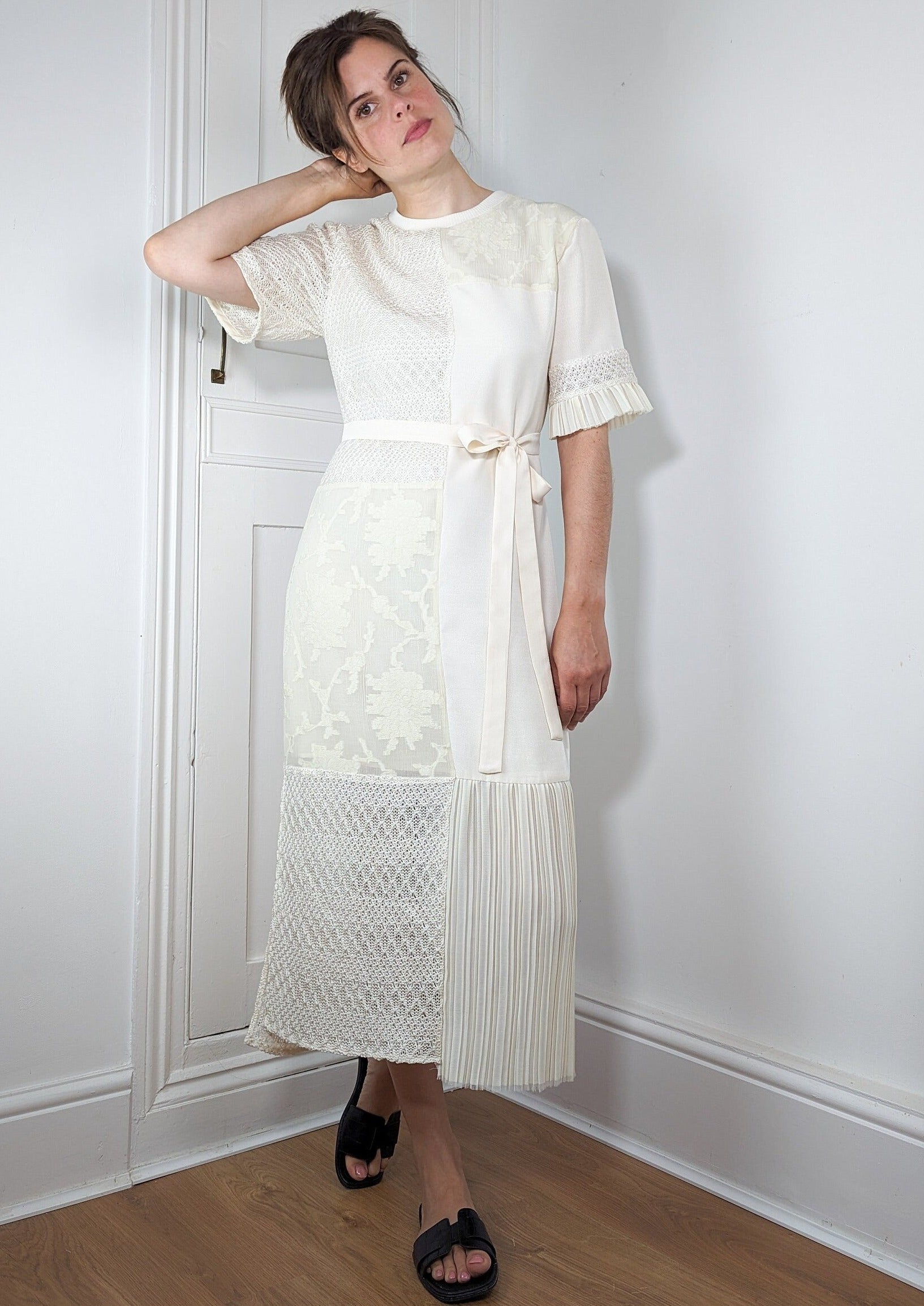 Vanilla Bamboo and Silk Midi Dress Loose Fit with Short T-Shirt Sleeves and Belt