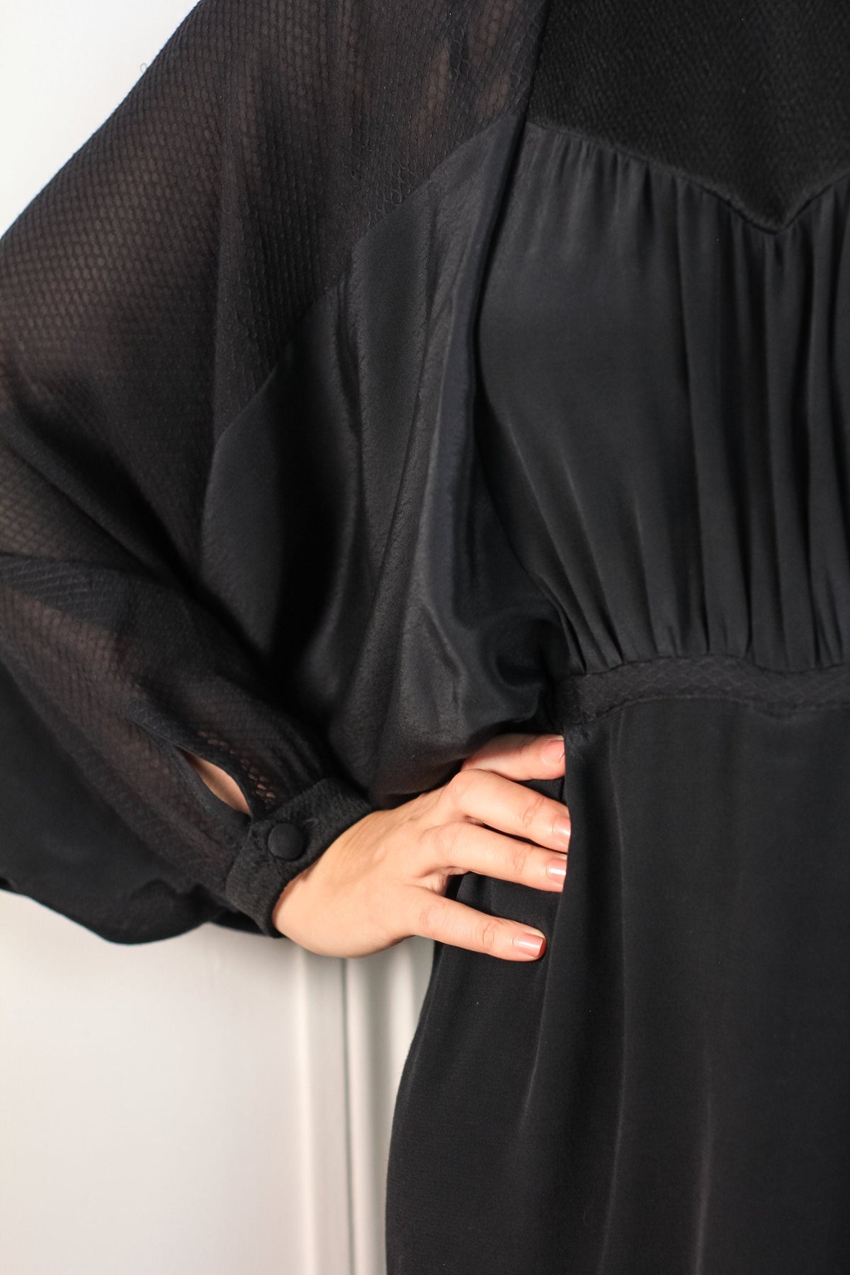 Black seventies style kaftan batwing dress