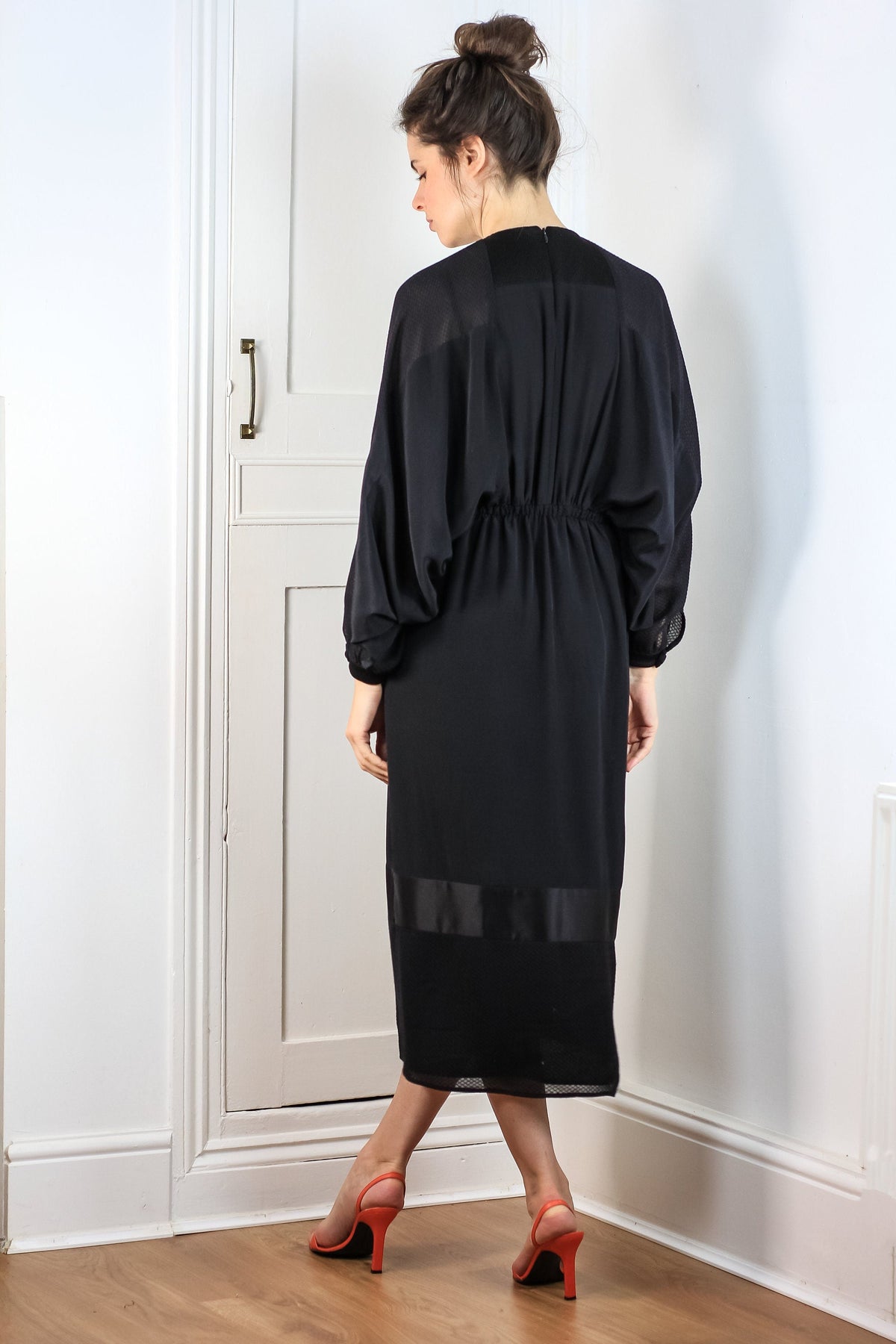 Black seventies style kaftan batwing dress