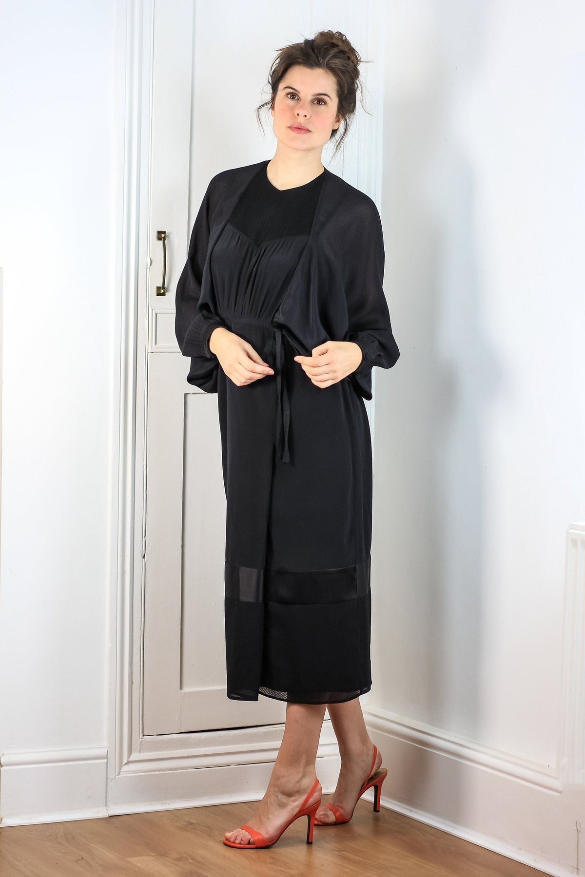 Black seventies style kaftan batwing dress