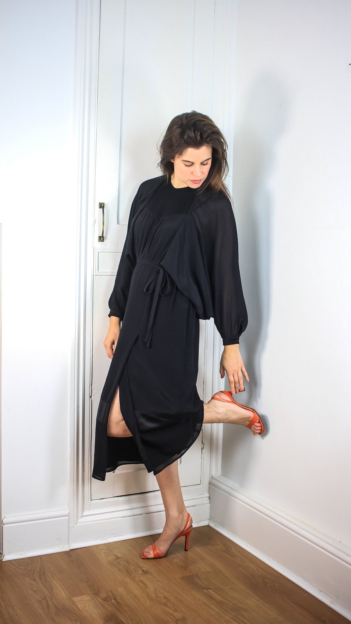 Black seventies style kaftan batwing dress