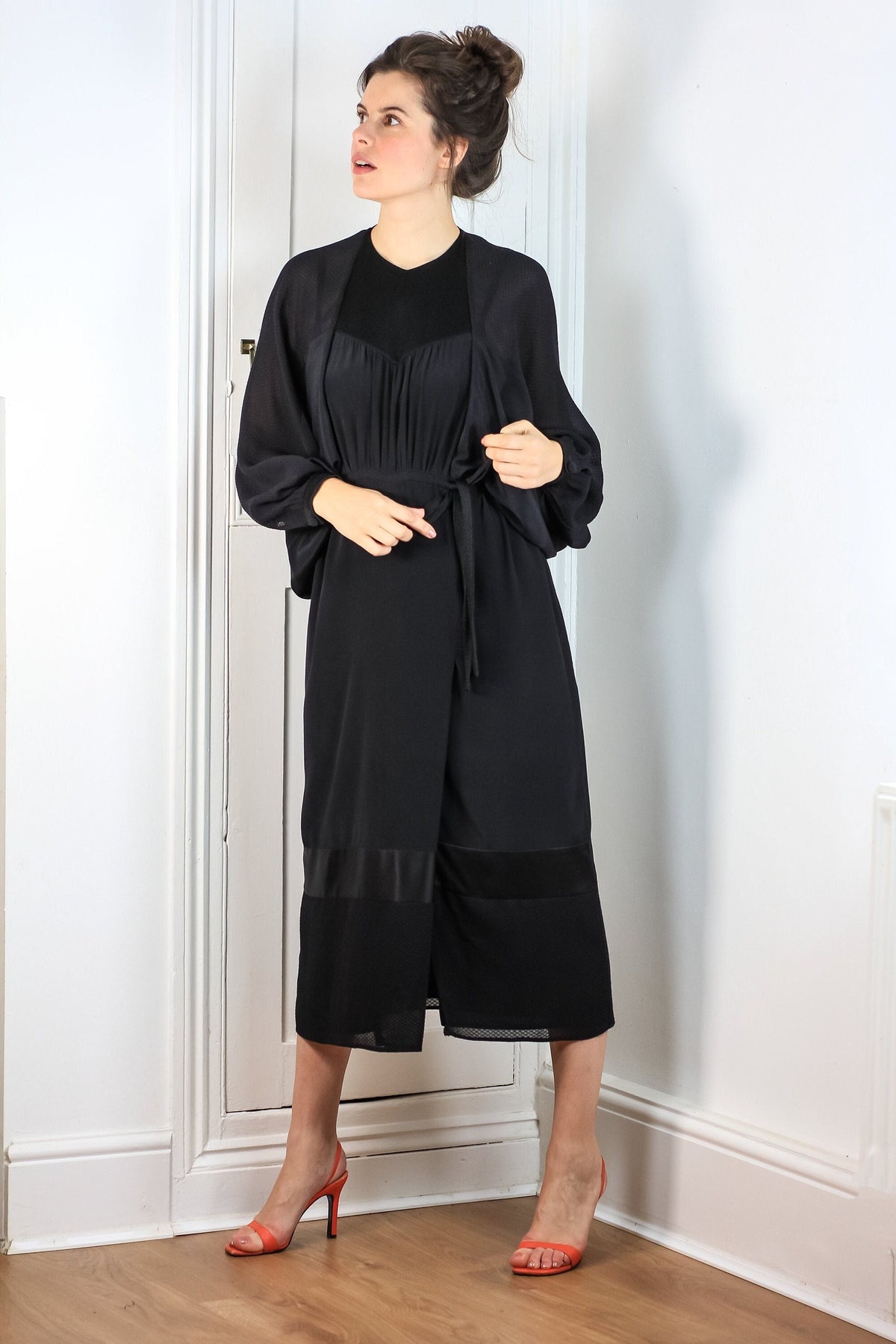 Black seventies style kaftan batwing dress
