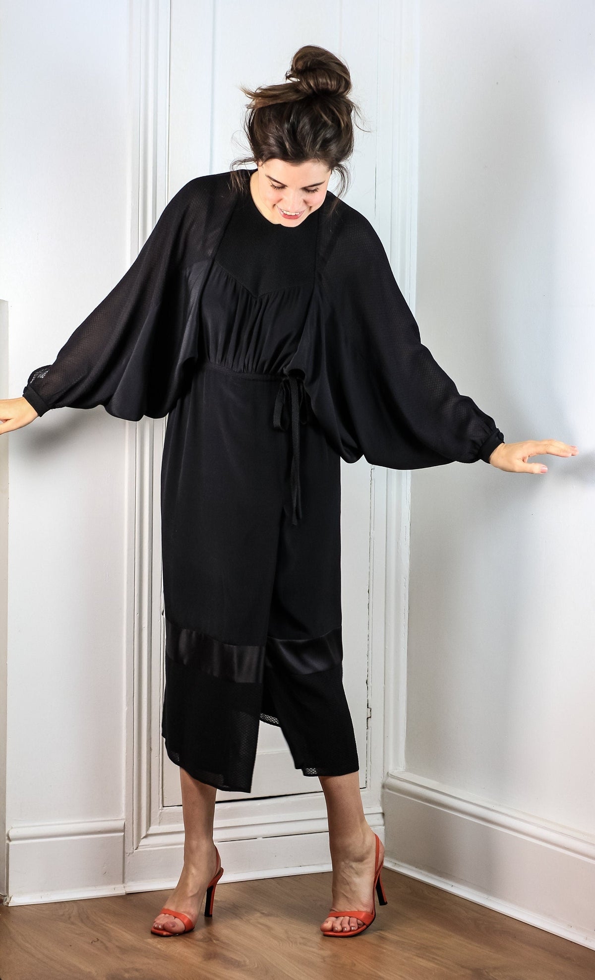 Black seventies style kaftan batwing dress