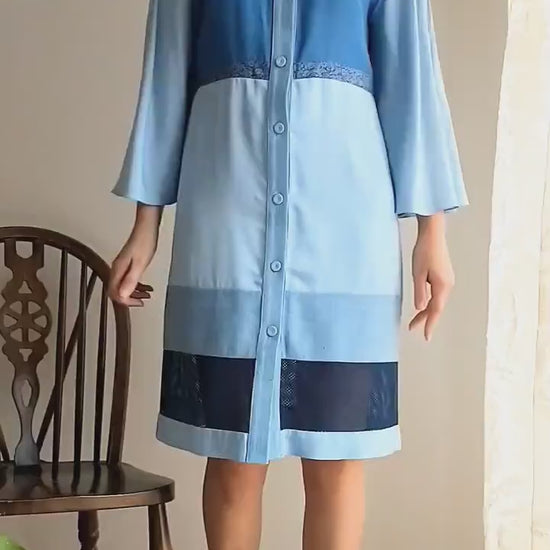 Size Extra Small Handmade Silk Bamboo Shirt Dress, Bust 34"