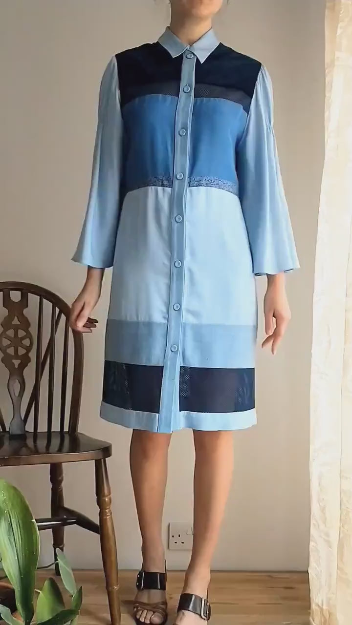 Size Extra Small Handmade Silk Bamboo Shirt Dress, Bust 34"